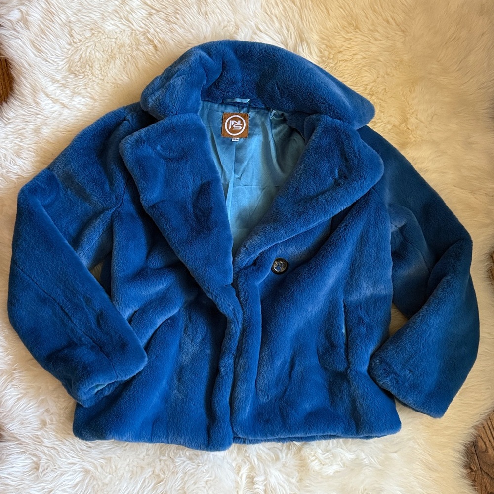 Blue Faux Fur Coat